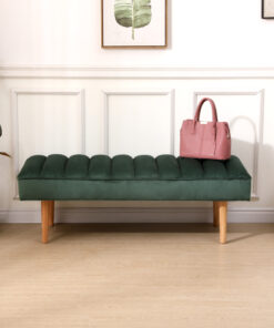 Accent Channel Tufted Ottoman Green Velvet End of Bed Bench for Bedroom, Living Room, Entryway (Green)