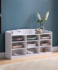 White Shoe Storage Bench, Nine Storage Shelves, Entryway Organizer