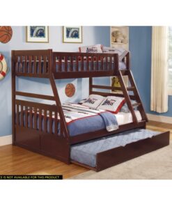 1pc Twin/Full Bunk Bed with Twin Trundle Dark Cherry Finish Wooden Bedroom Furniture
