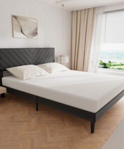 Upholstered Queen Size Bed Frame Platform with High-Adjustable Headboard and Solid Wood Slats Support, Strong Weight Capacity, Non-Slip and Noise-Free,No Box Spring Needed, Easy Assembly, Grey