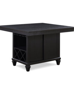 1pc Traditional Charcoal Black Counter Height Table Wine & Glass Storage Rack Sliding Door w Shelf Inside Wooden Solid Wood Dining Table Furniture
