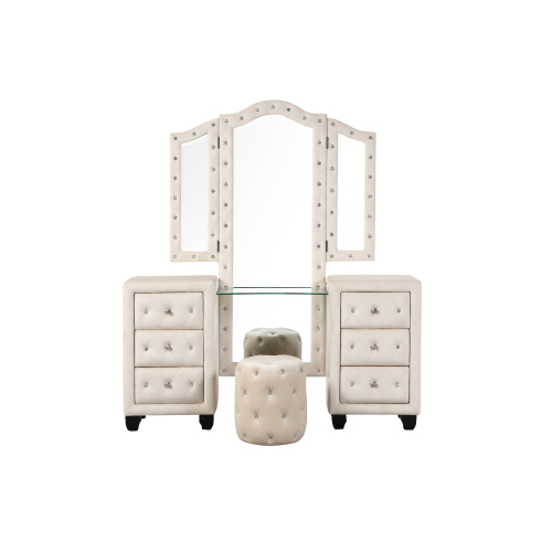Maya Crystal Tufted King 5 Pc Vanity Bedroom Set Made with Wood in Cream - Image 23