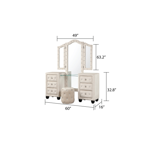 Maya Crystal Tufted King 5 Pc Vanity Bedroom Set Made with Wood in Cream - Image 29