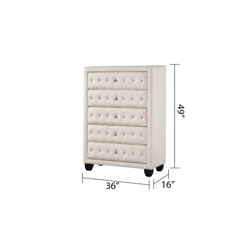 Maya Crystal Tufted King 5 Pc Vanity Bedroom Set Made with Wood in Cream - Image 33