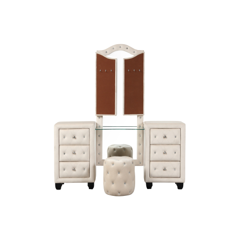 Maya Crystal Tufted King 5 Pc Vanity Bedroom Set Made with Wood in Cream - Image 25