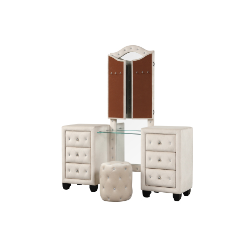 Maya Crystal Tufted King 5 Pc Vanity Bedroom Set Made with Wood in Cream - Image 28