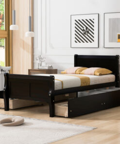 Twin Size Wood Platform Bed with 4 Drawers and Streamlined Headboard & Footboard, Espresso