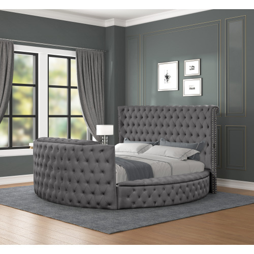 Maya Crystal Tufted Queen 5 Pc Vanity Bedroom Set Made with Wood in Gray - Image 5