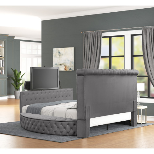 Maya Crystal Tufted Queen 4 Pc Vanity Bedroom Set Made with Wood in Gray - Image 7