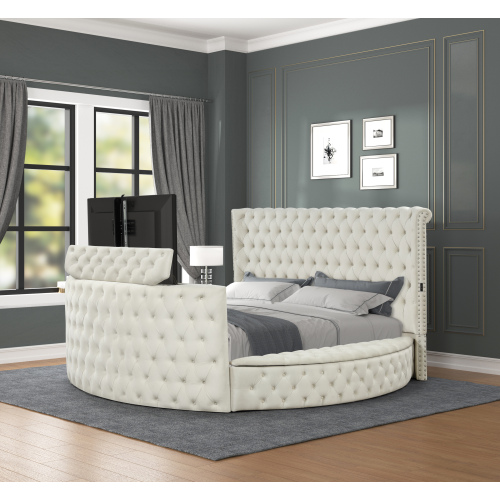 Maya Modern Style Crystal Tufted Queen Bed Made with wood in Cream - Image 9