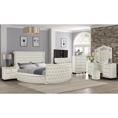 Maya Crystal Tufted King 5 Pc Vanity Bedroom Set Made with Wood in Cream - Image 2