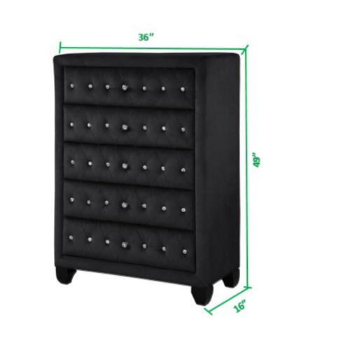 Maya Modern Style Crystal Tufted King 5PC Bed room set Made with wood in Black - Image 34