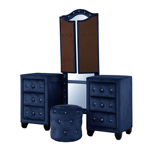 Maya Crystal Tufted King 4 Pc Vanity Bedroom Set Made with Wood in Blue - Image 27
