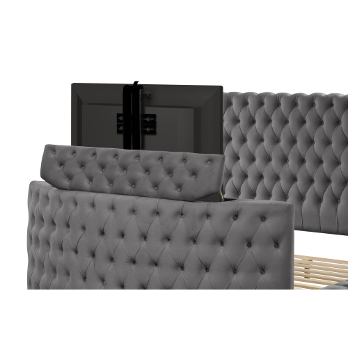 Maya Crystal Tufted Queen 4 Pc Vanity Bedroom Set Made with Wood in Gray - Image 11