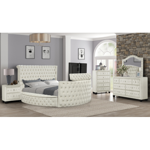 Maya Modern Style Crystal Tufted Queen Bed Made with wood in Cream - Image 17