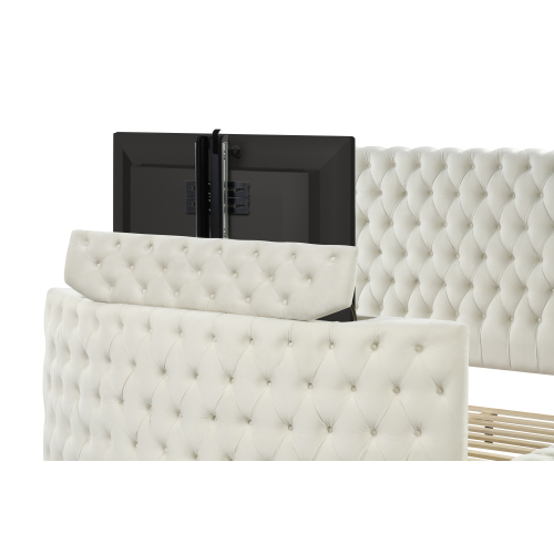 Maya Modern Style Crystal Tufted Queen Bed Made with wood in Cream - Image 5