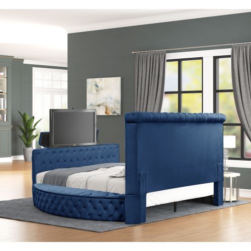 Maya Crystal Tufted King 4 Pc Vanity Bedroom Set Made with Wood in Blue - Image 9