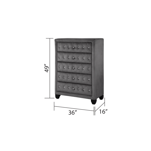 Maya Crystal Tufted Queen 5 Pc Vanity Bedroom Set Made with Wood in Gray - Image 34