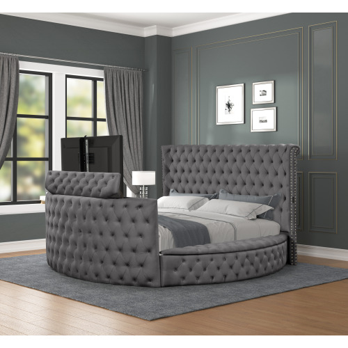 Maya Crystal Tufted Queen 5 Pc Vanity Bedroom Set Made with Wood in Gray - Image 10
