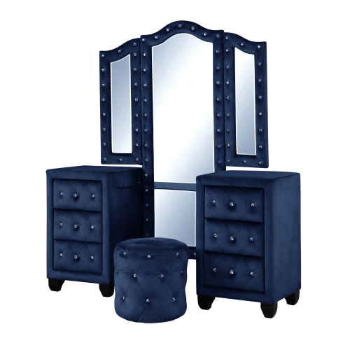 Maya Crystal Tufted King 4 Pc Vanity Bedroom Set Made with Wood in Blue - Image 24