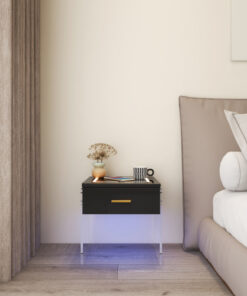 Smart Nightstand, LED Nightstand with Wireless Charging Station and 16 Color Light, End Table with USB Port and Type-C Port, Bedside Table for Bedroom, Living Room (Black)