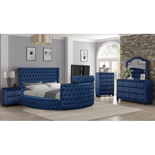 Maya Modern Style Crystal Tufted Queen Bed Made with wood in Blue - Image 11