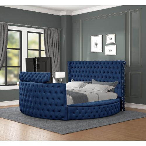 Maya Crystal Tufted King 4 Pc Vanity Bedroom Set Made with Wood in Blue - Image 3