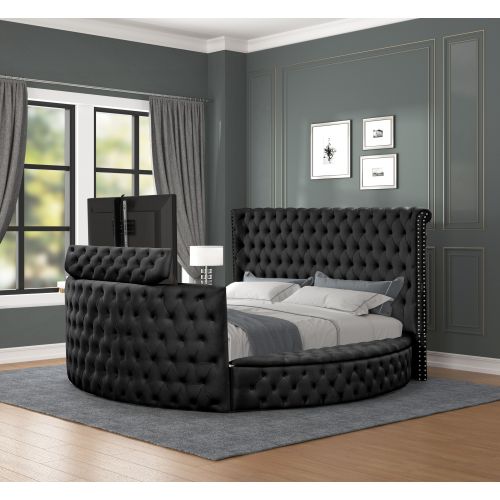 Maya Modern Style Crystal Tufted King 4PC Bed room set Made with wood in Black - Image 6