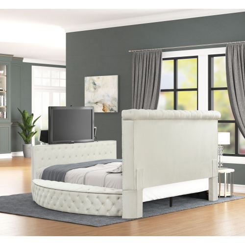 Maya Crystal Tufted King 5 Pc Vanity Bedroom Set Made with Wood in Cream - Image 12