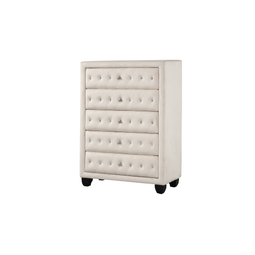 Maya Crystal Tufted King 5 Pc Vanity Bedroom Set Made with Wood in Cream - Image 32