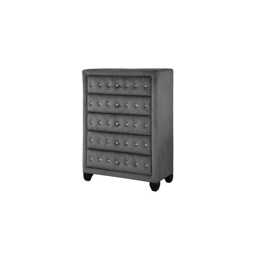 Maya Crystal Tufted Queen 5 Pc Vanity Bedroom Set Made with Wood in Gray - Image 32