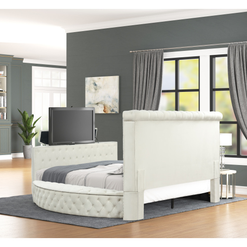 Maya Crystal Tufted King 5 Pc Vanity Bedroom Set Made with Wood in Cream - Image 6