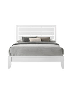 1pc Queen Size White Finish Panel Bed Geometric Design Frame Softly Curved Headboard Wooden Bedroom Furniture