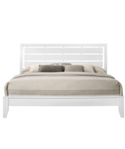 1pc King Size White Finish Panel Bed Geometric Design Frame Softly Curved Headboard Wooden Bedroom Furniture