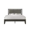 1pc Queen Size Gray Finish Panel Bed Geometric Design Frame Softly Curved Headboard Wooden Bedroom Furniture