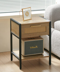 15.74" Rattan End table with  drawer, Modern nightstand, metal legs,side table for living room, bedroom,natural(1 pc)
