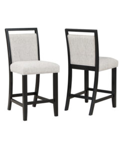 2pc Farmhouse Counter Height Upholstered Dining Chair Stools Upholstered with Comfortable Gray Padded Fabric Black Finish Wooden Dining Room Furniture