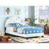 Upholstered Twin Size Platform Bed for Kids, Wooden Bed Frame with Slatted Bed Base, No Box Spring Needed, Cute Bed Frame with Sheep Design Headboard for Girls Boys Teens, White