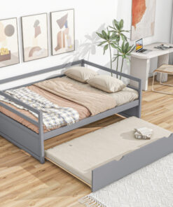 Twin Size Wood Daybed with Twin Size Trundle, Gray