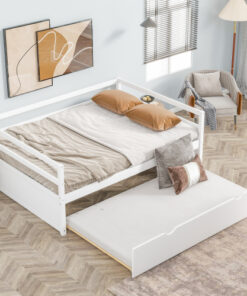 Twin Size Wood Daybed with Twin Size Trundle, White