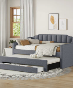Twin Size Upholstered Daybed with Trundle and Three Drawers,Gray