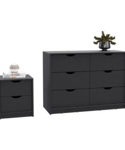 Bennett 2 Piece Bedroom Set, Nightstand + Dresser, Black