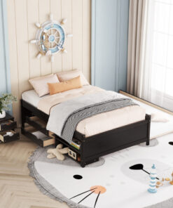 Versatile Full Bed with Trundle,Under bed Storage Box and Nightstand .Espresso