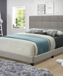 BEIGE QUEEN SIZE ADJUSTABLE LINEN FABRIC UPHOLSTERED BED FRAME VINTAGE COLLECTION COLOR FITS ANY ROOM