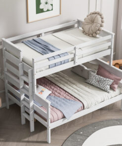 Wood Twin over Full Bunk Bed with Ladder, White