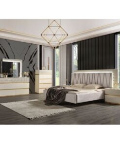 Delfano Modern Style 5 Pc King Bedroom Set Made with Wood in Beige