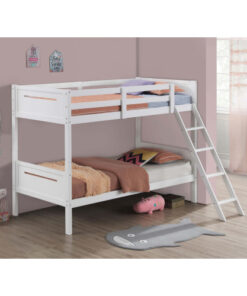 White Twin/Twin Bunk Bed with Built-in Ladder