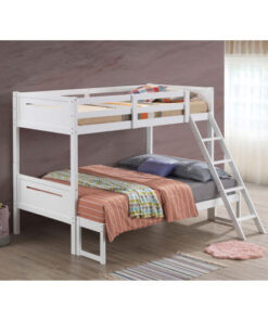 White Twin/Full Bunk Bed with Built-in Ladder