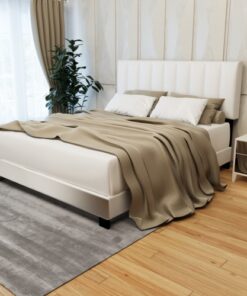 WHITE QUEEN SIZE UPHOLSTERED BED FRAME WITH ADJUSTABLE HEADBOARD, CHENILLE FABRIC, CLEAN WHITE STYLE MODERN POPULAR STYLE SUITABLE FOR ANY ROOM DESIGNS