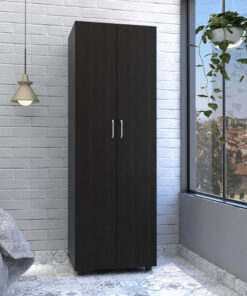 Armoire-organiser 702"H, Two Shelves, Rod, Double Door Cabinet Armoire, Black